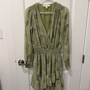 MICHAEL Michael Kors Olive Green Paisley Wrap Midi Dress